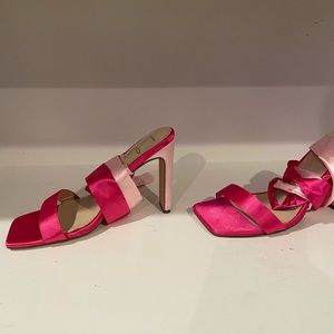 Fuschia Pink and Light Pink Satin Tie-Up Heel Sandals Size 7